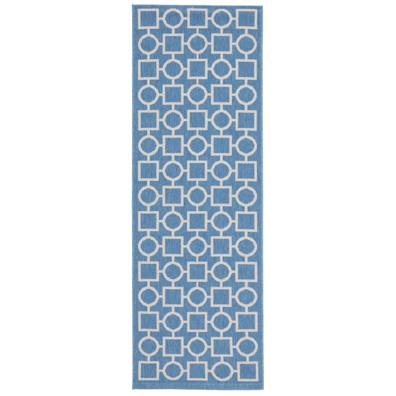 Safavieh Courtyard Archimedes Geometric Indoor/Outdoor Runner Rug, Blue/Beige, 2'3" x 6'7"