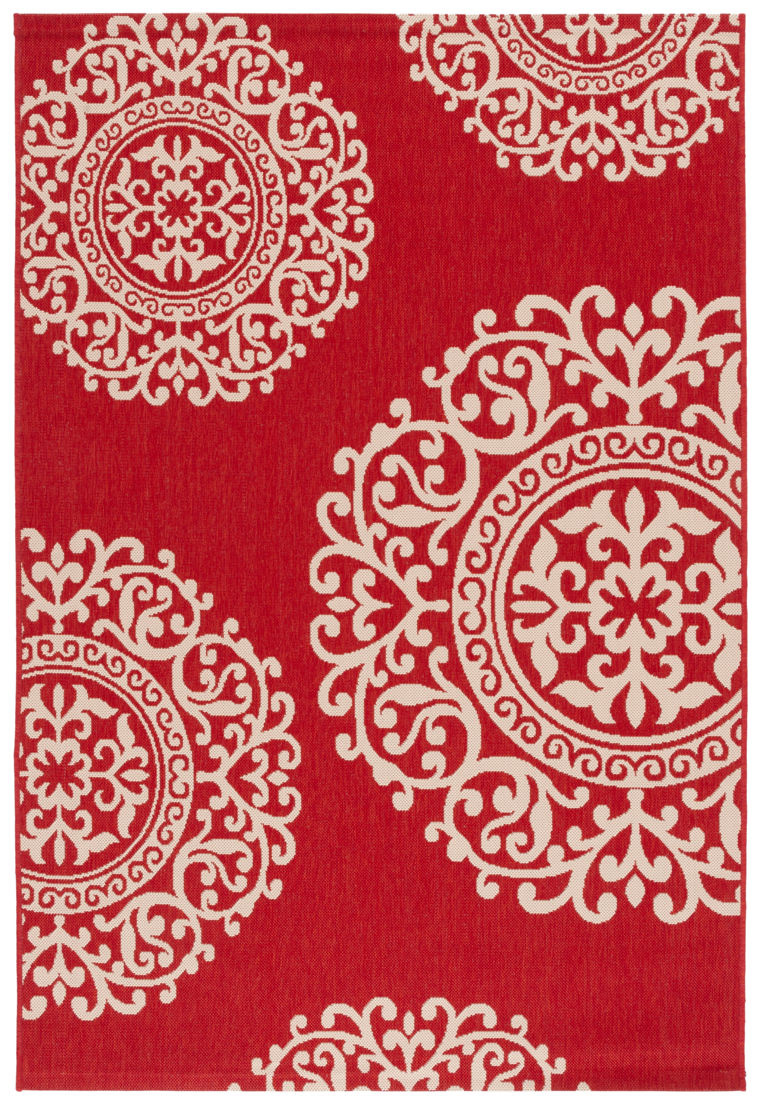 SAFAVIEH Courtyard Arda Geometric Indoor/Outdoor Area Rug, Red/Beige, 5'1" x 7'6"