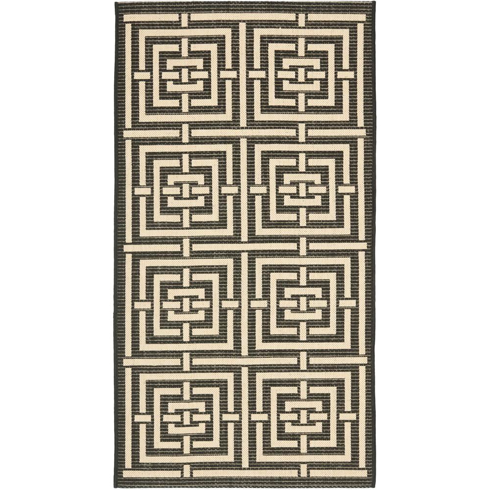 Black and Bone Geometric Indoor/Outdoor Area Rug, 2'7" x 5'