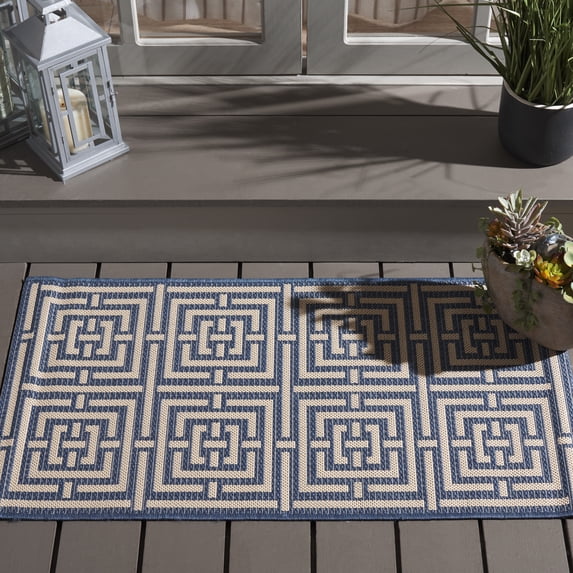 Safavieh Courtyard Ariana Geometric Indoor/Outdoor Area Rug, Blue/Bone, 2'7" x 5'