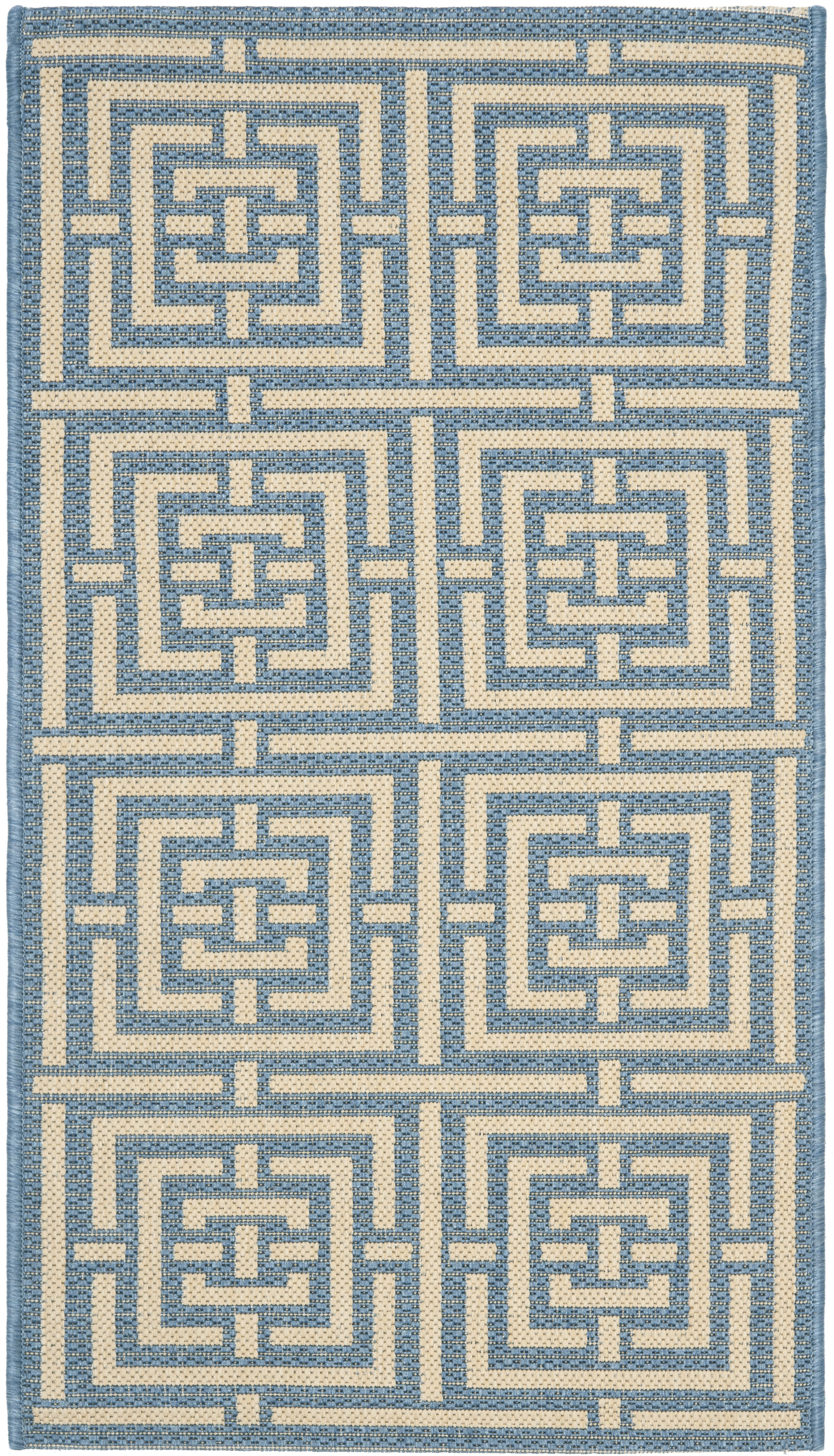 Beige and Blue Geometric Synthetic Easy Care Area Rug, 2' x 3'7"