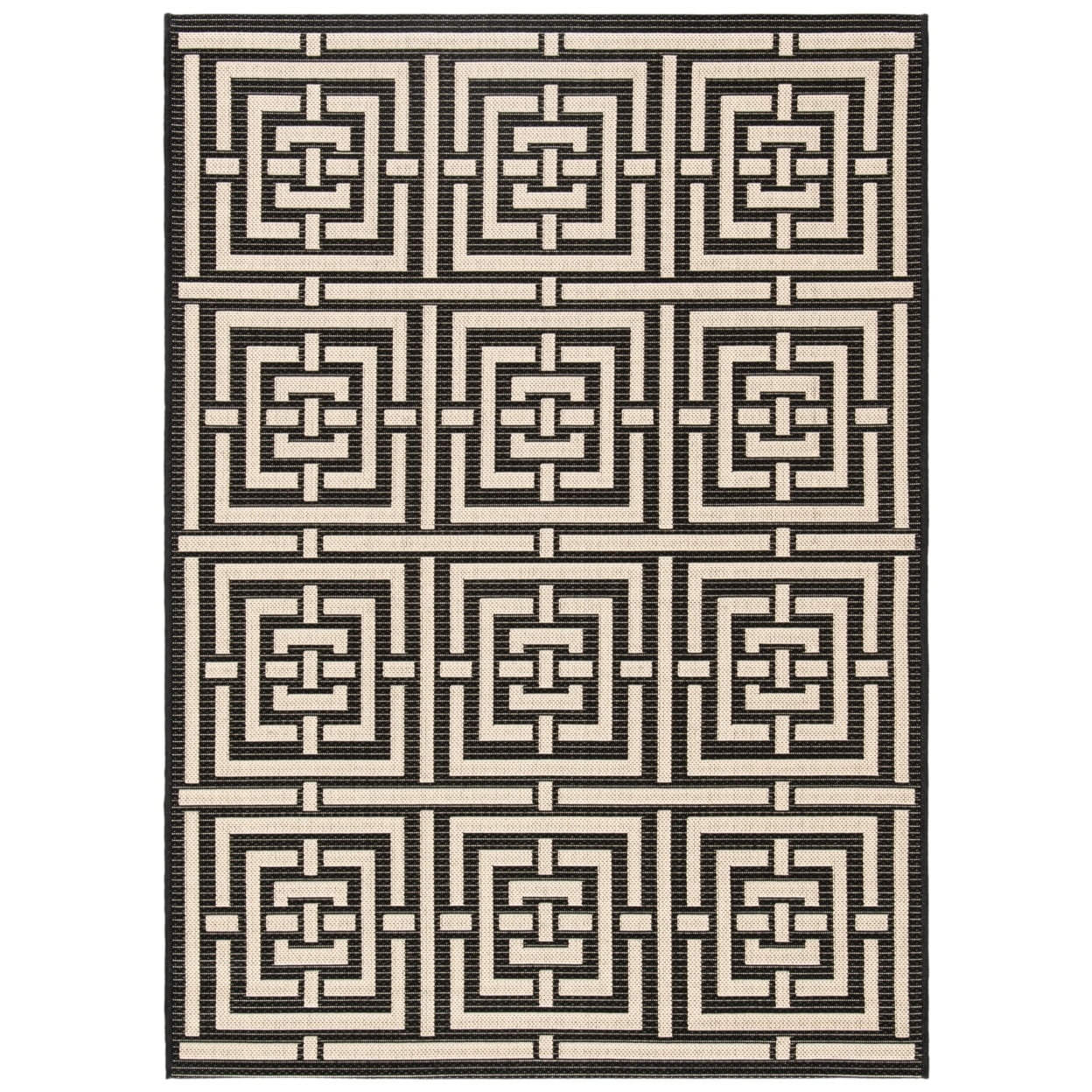 Black and Bone Geometric Indoor/Outdoor Area Rug