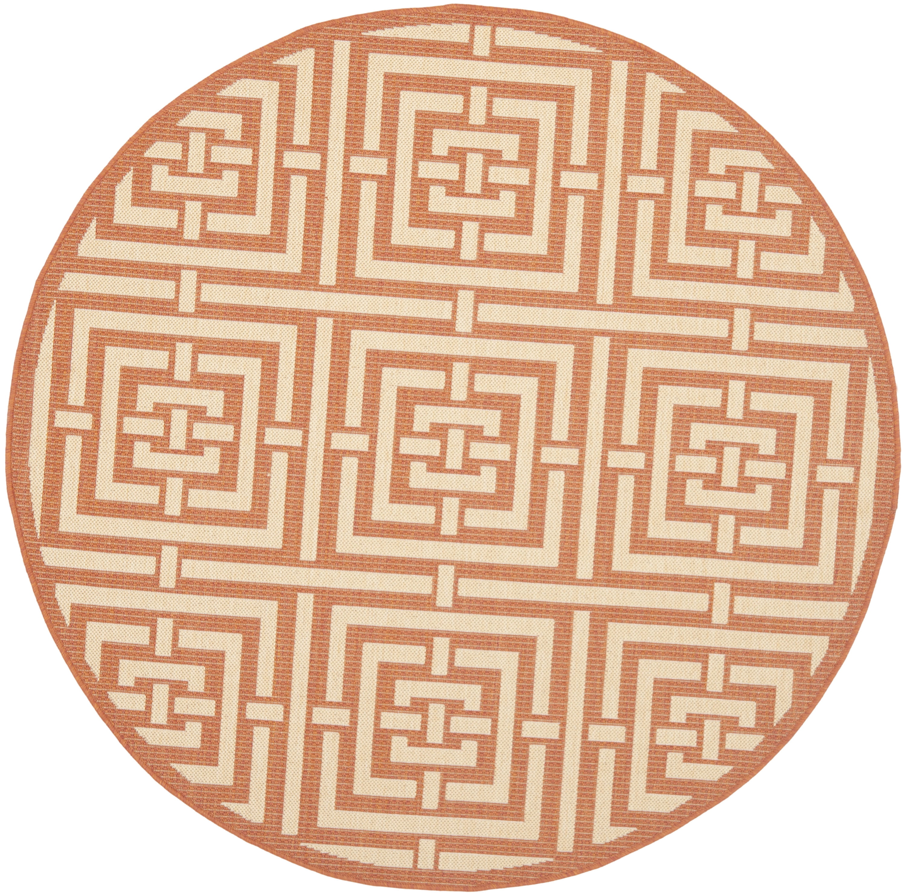Terracotta and Cream Round Synthetic Area Rug, 5'-3"