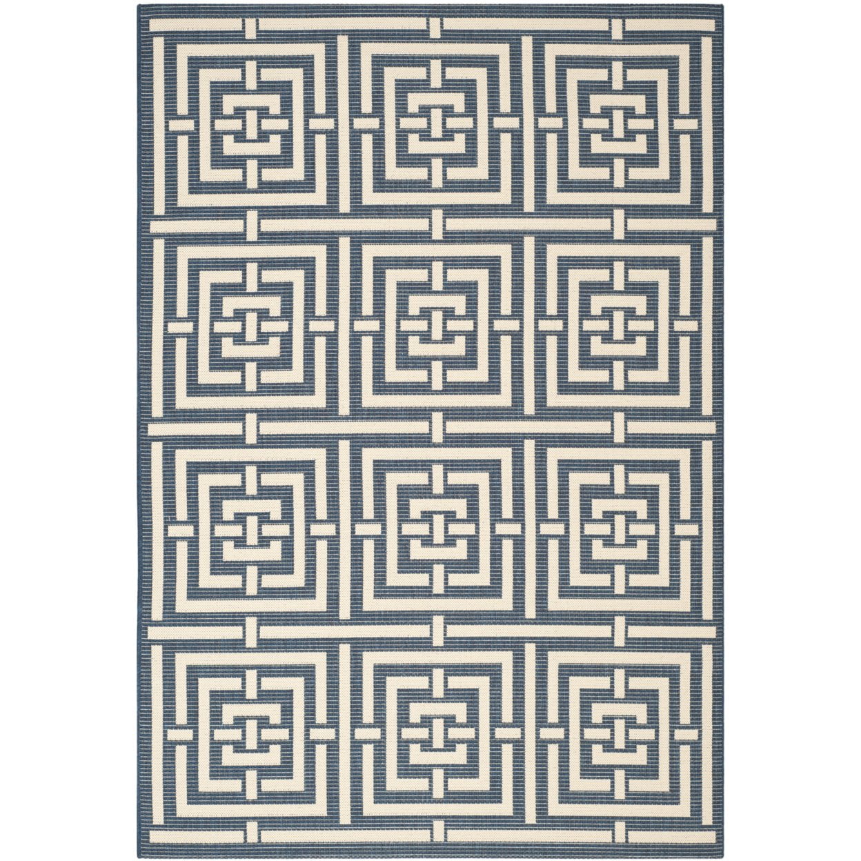 Navy and Beige Geometric Outdoor Area Rug