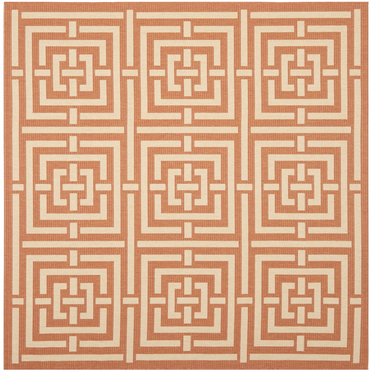 Terracotta and Cream Geometric Square Outdoor Area Rug