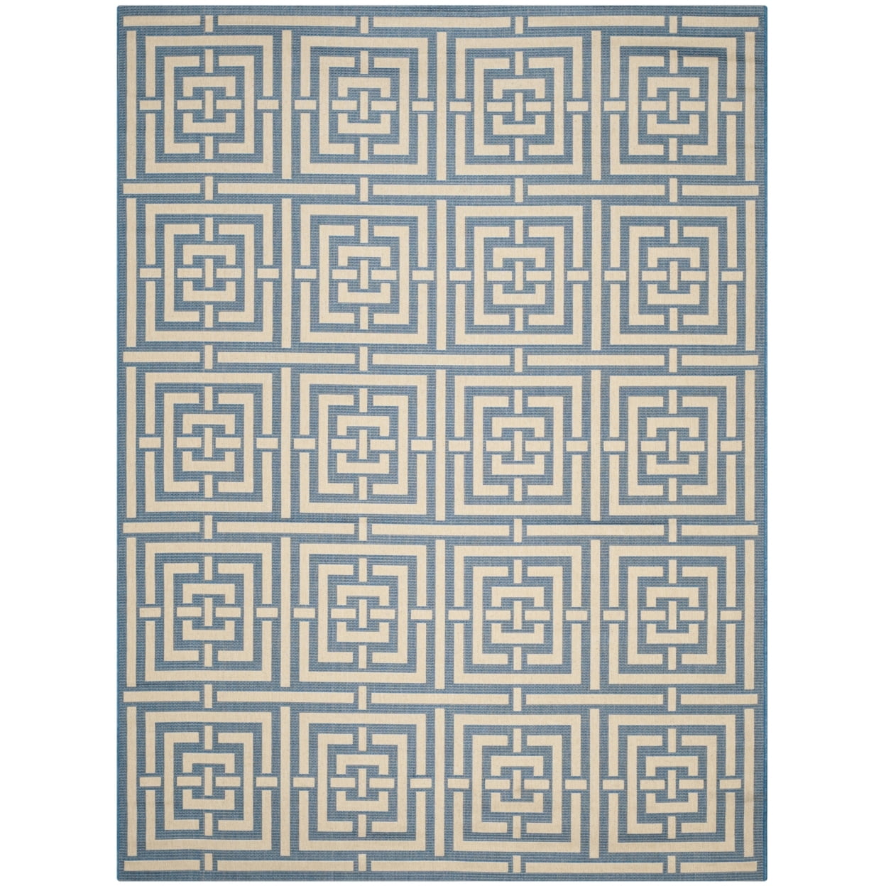 Blue and Bone Geometric Synthetic Outdoor Area Rug, 8' x 11'