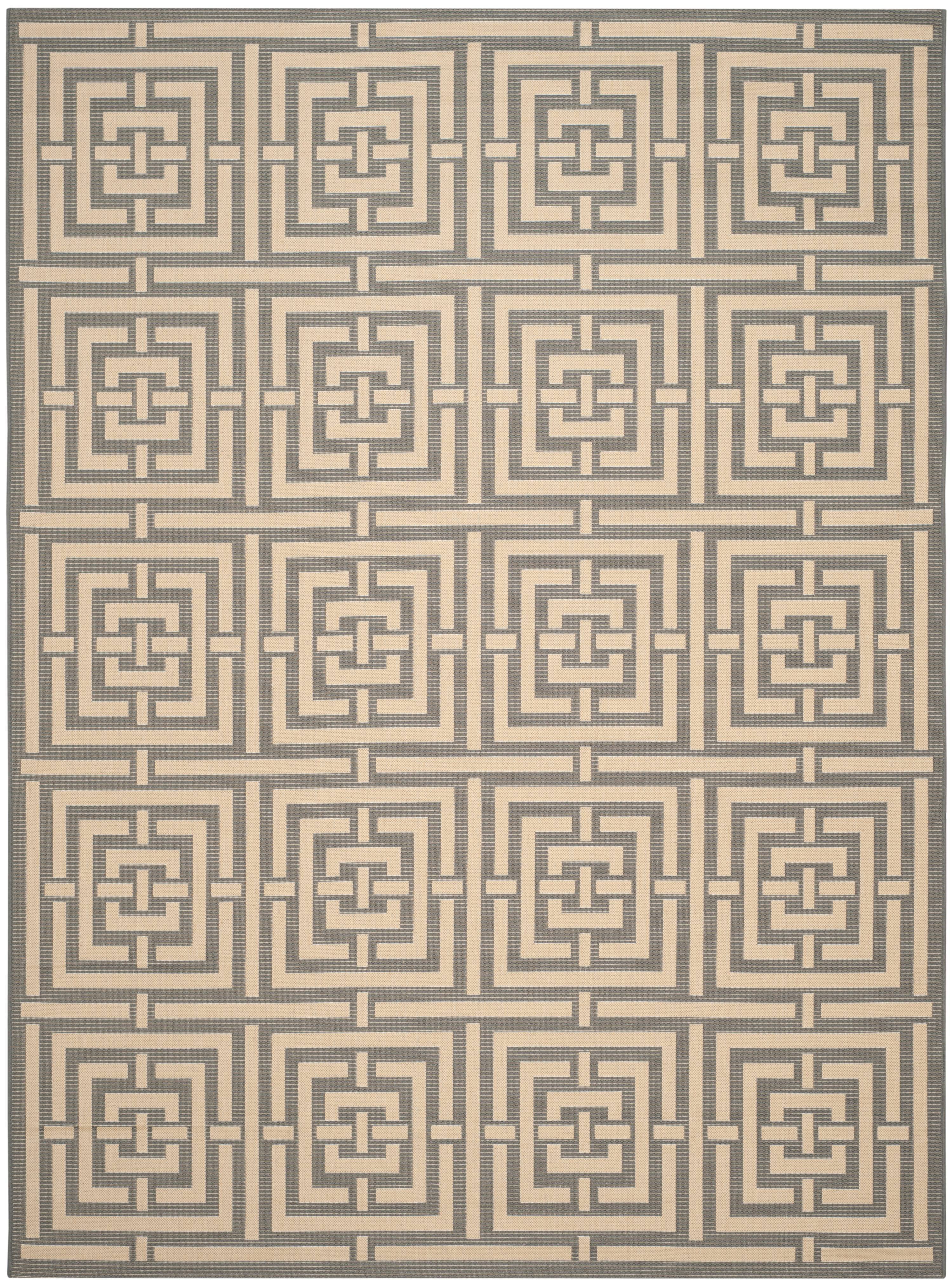 Gray and Cream Geometric Outdoor Area Rug, 8' x 11'