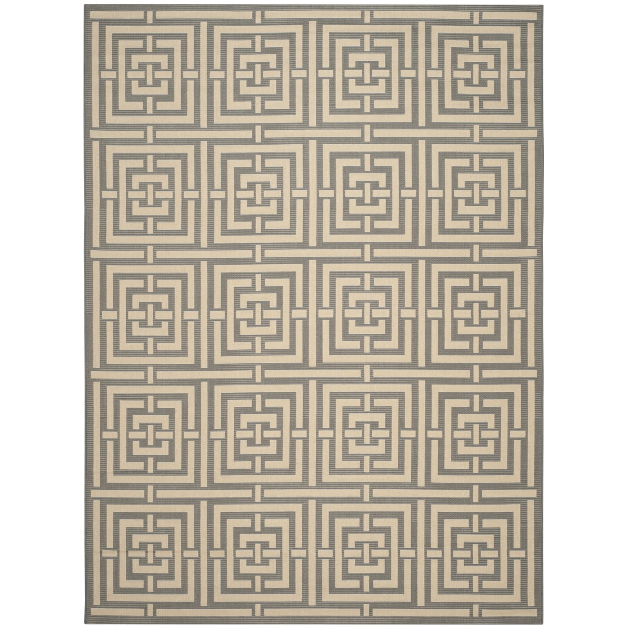 Grey and Cream Geometric 9' x 12' Indoor/Outdoor Area Rug