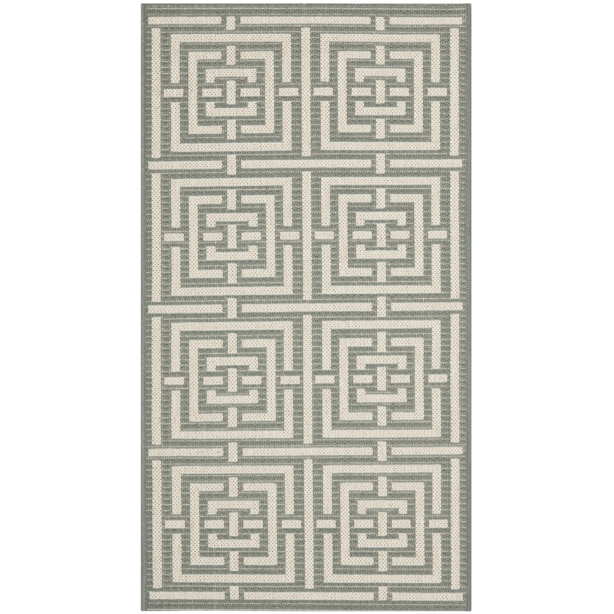 Gray Geometric Low Pile Synthetic Outdoor Rug
