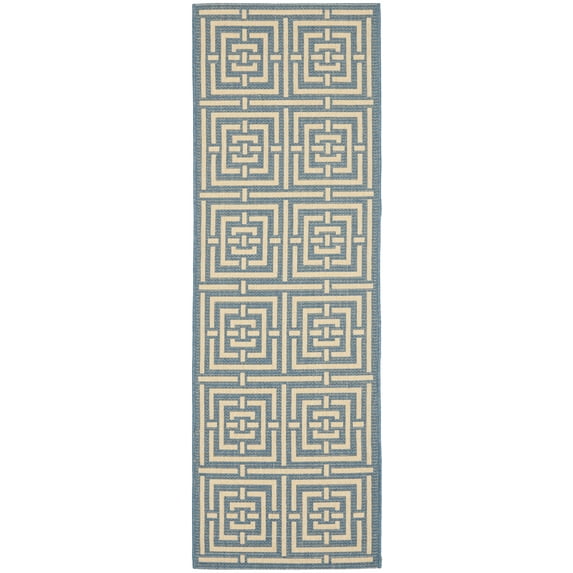 Safavieh Courtyard Ariana Geometric Indoor/Outdoor Runner Rug, Blue/Bone, 2'3" x 6'7"