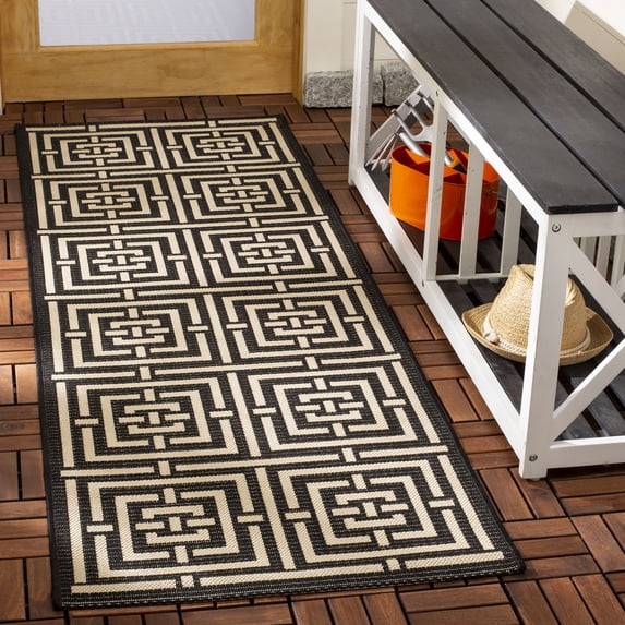 Safavieh Courtyard Ariana Geometric Indoor/Outdoor Runner Rug, Black/Bone, 2'3" x 6'7"