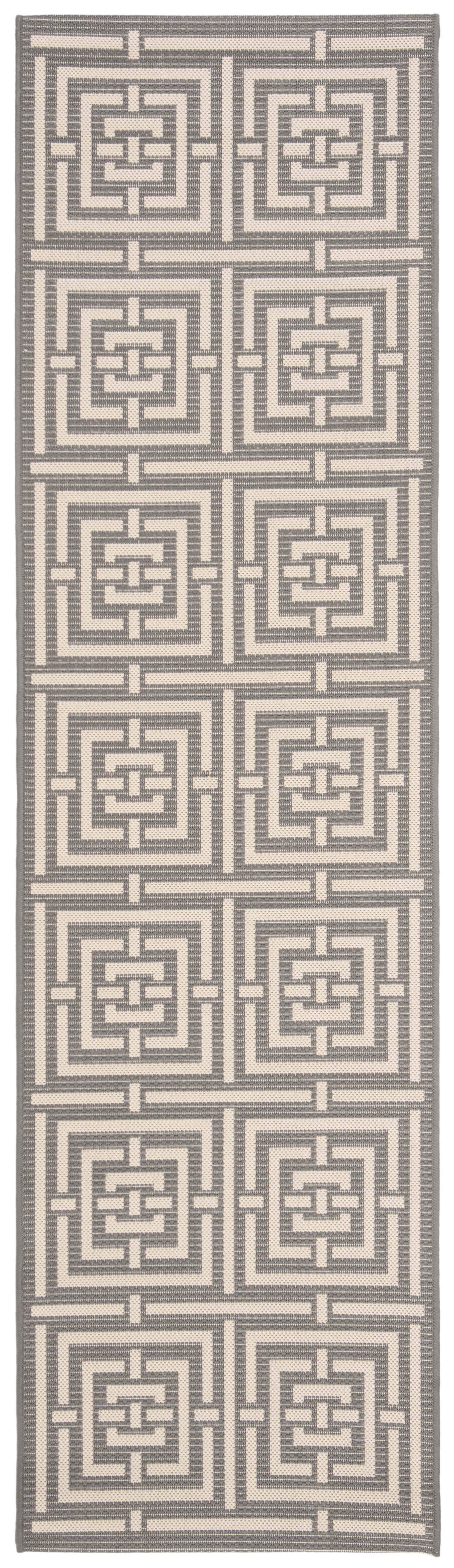 Safavieh Courtyard Ariana Geometric Indoor/Outdoor Runner Rug, Gray/Cream, 2'3" x 18'