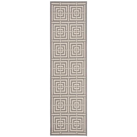 Safavieh Courtyard Ariana Geometric Indoor/Outdoor Runner Rug, Gray/Cream, 2'3" x 18'