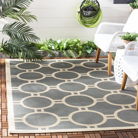 Safavieh Courtyard Ariel Geometric Indoor/Outdoor Area Rug, Anthracite/Beige, 2' x 3'7"