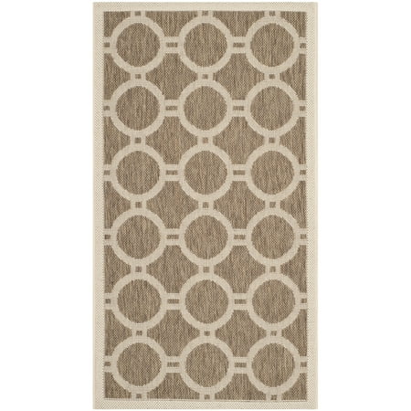 SAFAVIEH Courtyard Ariel Geometric Circle Indoor/Outdoor Area Rug, 2' x 3'7", Brown/Bone