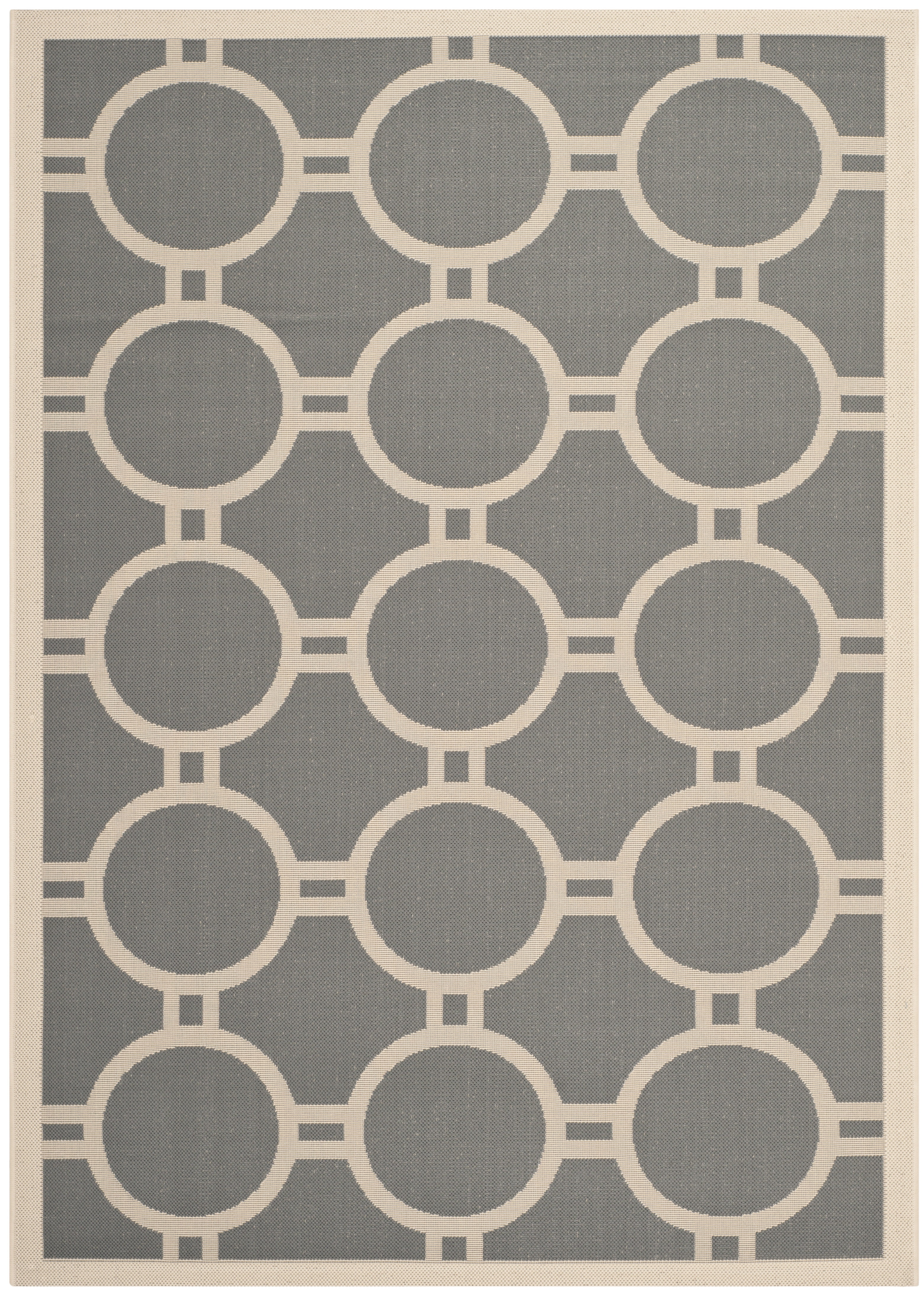 Anthracite & Beige 59" Square Synthetic Indoor/Outdoor Rug