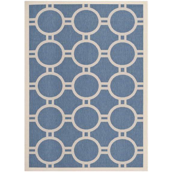 SAFAVIEH Courtyard Ariel Geometric Circle Indoor/Outdoor Area Rug, 5'3" x 7'7", Blue/Beige