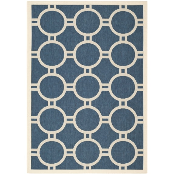 Safavieh Courtyard Ariel Geometric Indoor/Outdoor Area Rug, Navy/Beige, 6'7" x 9'6"