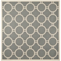 SAFAVIEH Courtyard Ariel Geometric Circle Indoor/Outdoor Area Rug, 7'10" x 7'10" Square, Anthracite/Beige