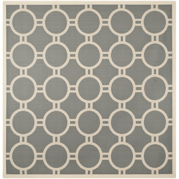 SAFAVIEH Courtyard Ariel Geometric Circle Indoor/Outdoor Area Rug, 7'10" x 7'10" Square, Anthracite/Beige