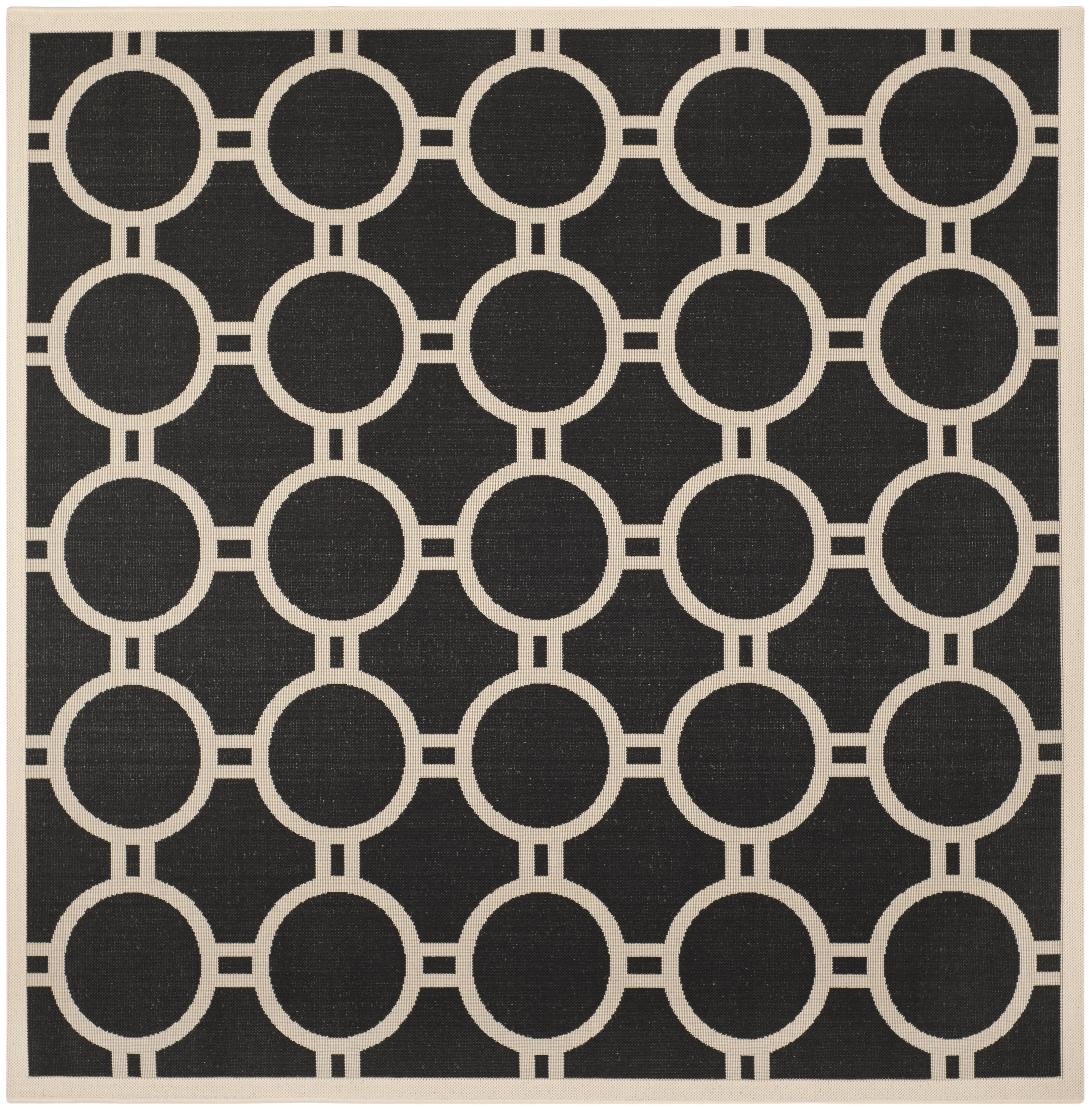 Black and Beige Geometric Stain-Resistant Square Rug