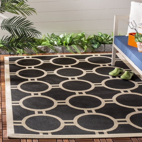 Safavieh Courtyard Ariel Geometric Indoor/Outdoor Area Rug, Black/Beige, 8' x 11'