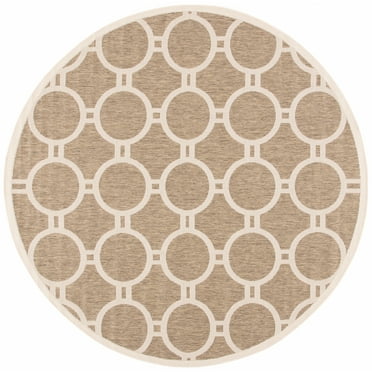 SAFAVIEH Courtyard Ariel Geometric Indoor/Outdoor Area Rug, Brown/Bone, 7'10" x 7'10" Round