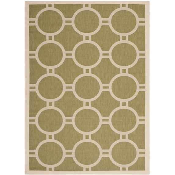 SAFAVIEH Courtyard Ariel Geometric Indoor/Outdoor Area Rug, Green/Beige, 4' x 5'7"