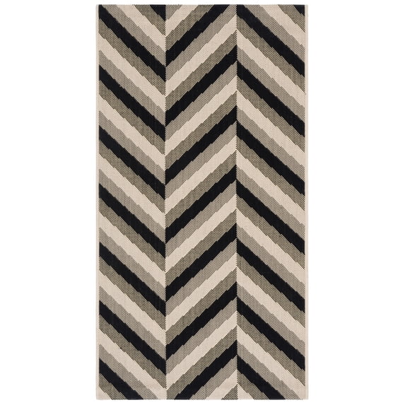 SAFAVIEH Courtyard Arnold Chevron Stripes Indoor/Outdoor Area Rug Cream/Black, 2'7" x 5'