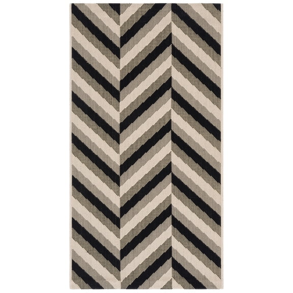 SAFAVIEH Courtyard Arnold Chevron Stripes Indoor/Outdoor Area Rug Cream/Black, 2'7" x 5'