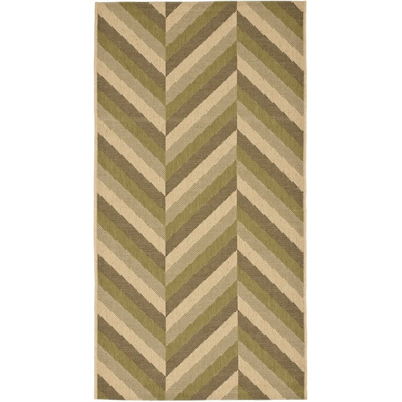SAFAVIEH Courtyard Arnold Chevron Stripes Indoor/Outdoor Area Rug Cream/Green, 2'7" x 5'