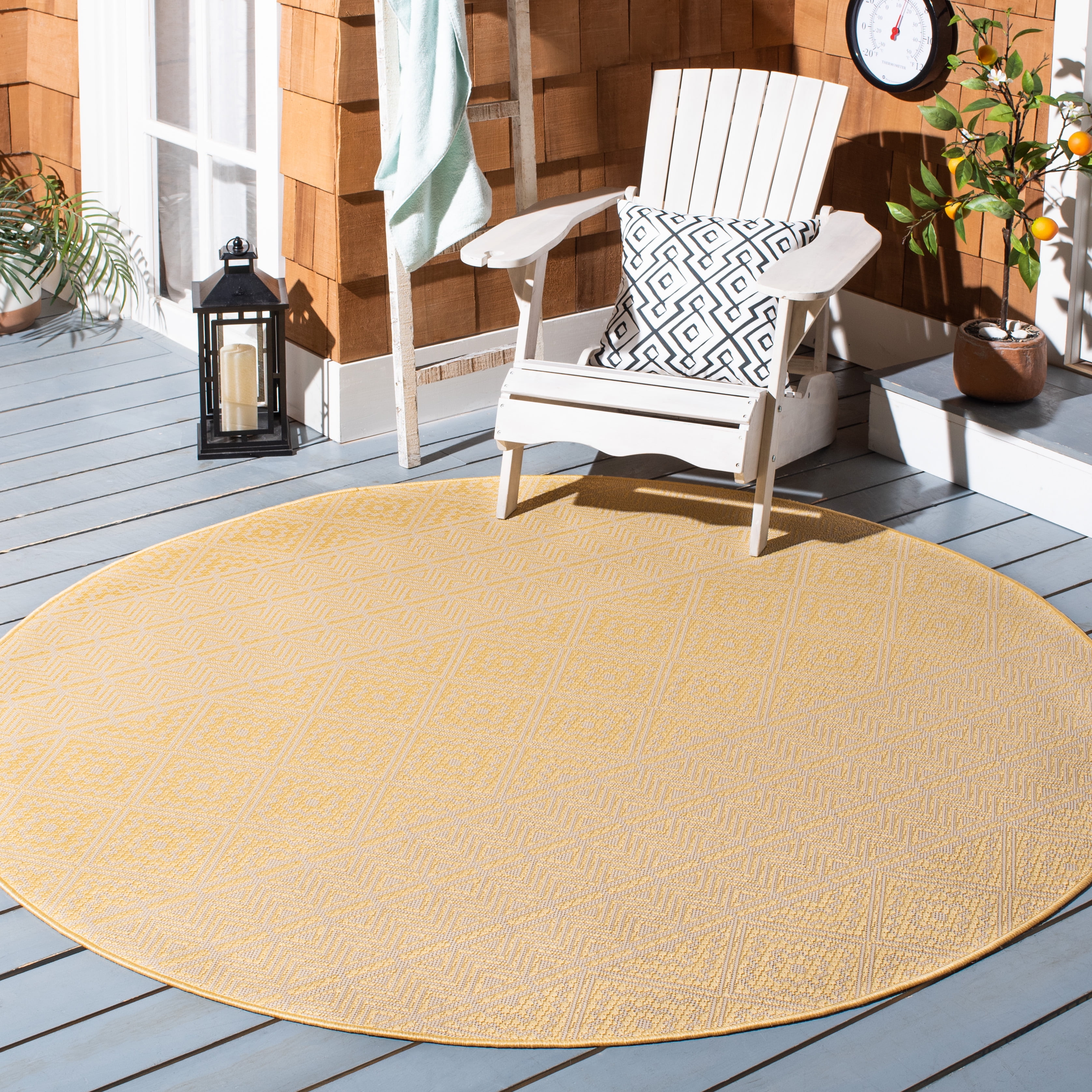 Safavieh Courtyard Asa Geometric Indoor/Outdoor Area Rug, Beige/Gold, 6'7" x 6'7" Round