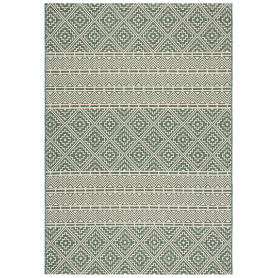 Safavieh Courtyard Asa Geometric Indoor/Outdoor Area Rug, Dark Green/Beige, 5'3" x 7'7"