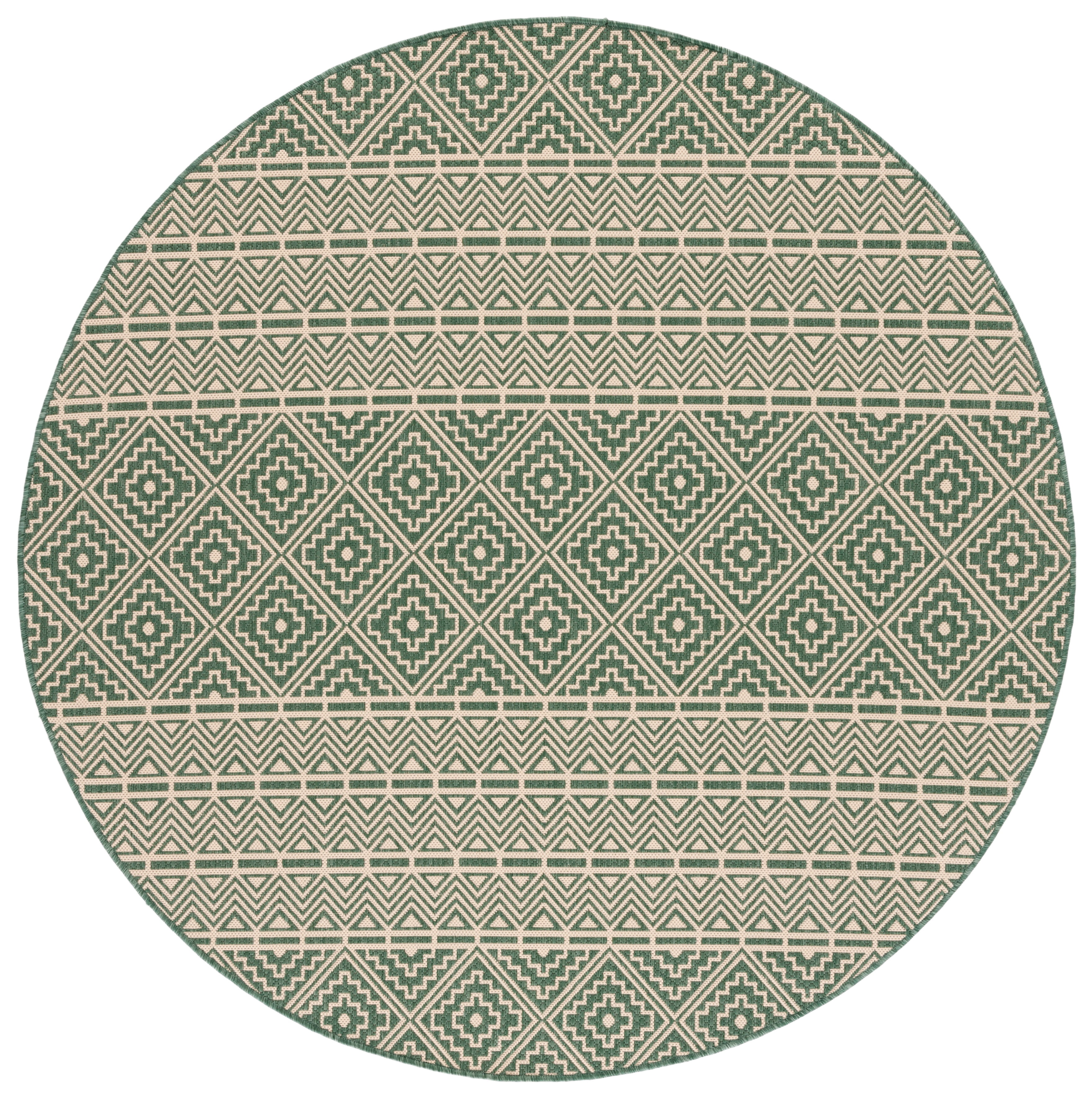 Safavieh Courtyard Asa Geometric Indoor/Outdoor Area Rug, Dark Green/Beige, 6'7" x 6'7" Round