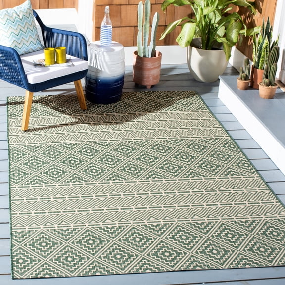 Safavieh Courtyard Asa Geometric Indoor/Outdoor Area Rug, Dark Green/Beige, 6'7" x 6'7" Square