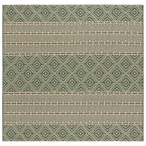 Safavieh Courtyard Asa Geometric Indoor/Outdoor Area Rug, Dark Green/Beige, 6'7" x 6'7" Square