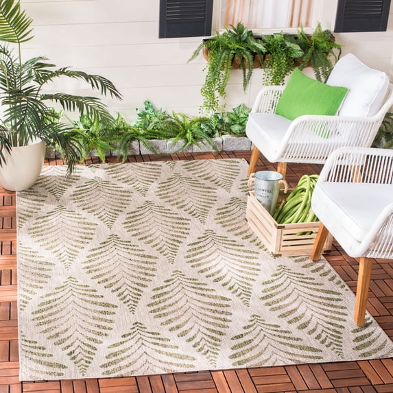 SAFAVIEH Courtyard Asher Geometric Indoor/Outdoor Area Rug, 5'3" x 7'7", Beige/Green