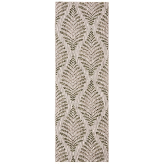 SAFAVIEH Courtyard Asher Geometric Indoor/Outdoor Runner, 2'3" x 6'7", Beige/Green