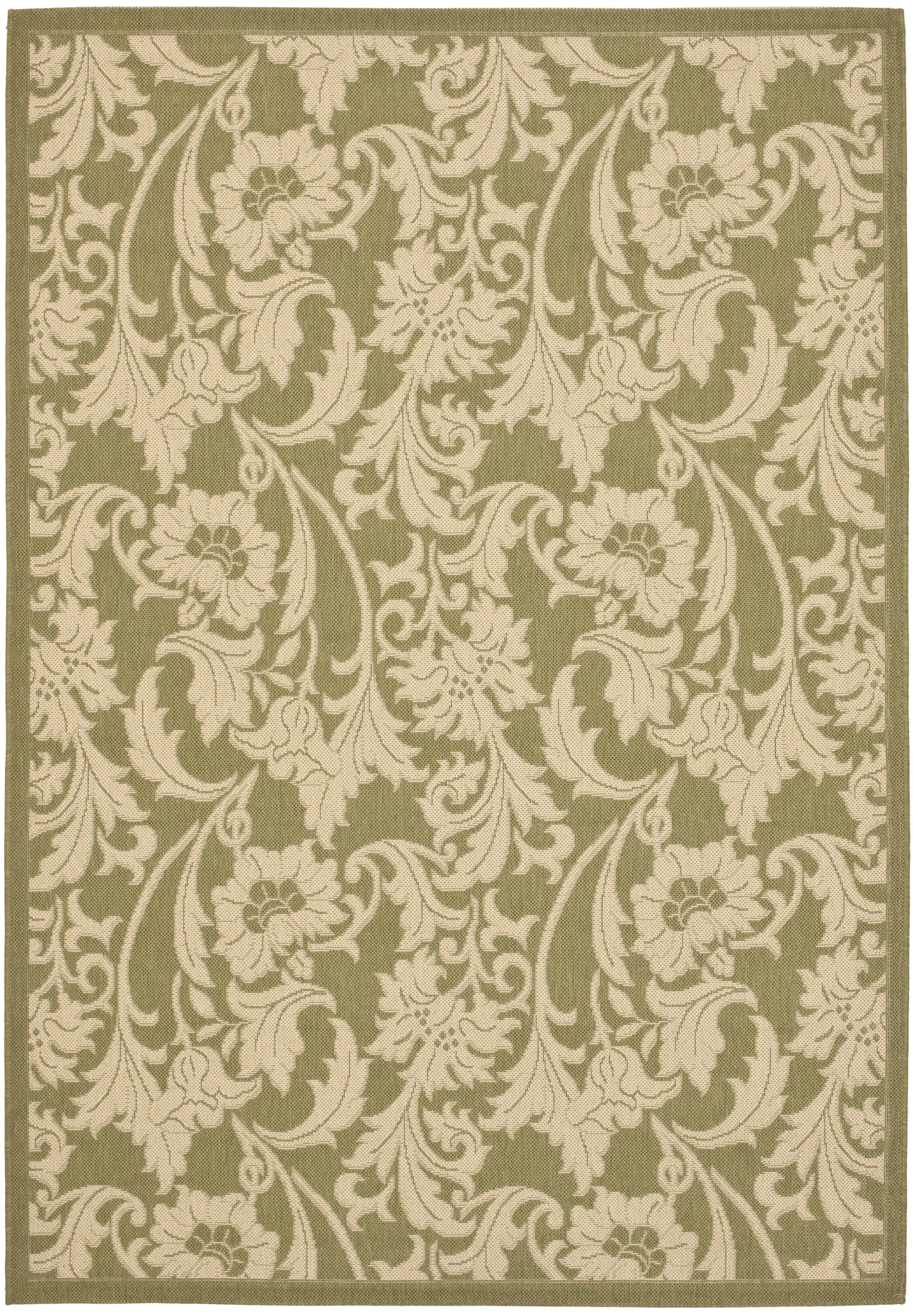 Olive and Cream Floral Synthetic 5' x 7' Area Rug
