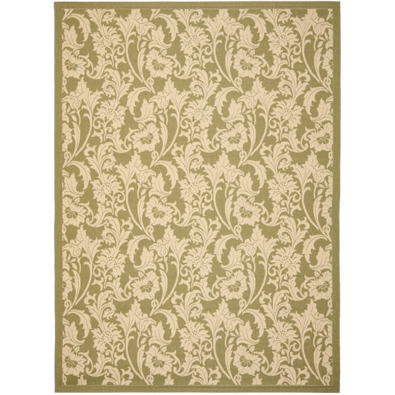SAFAVIEH Courtyard Aubrey Floral Indoor/Outdoor Area Rug, Green/Creme, 5'3" x 7'7"