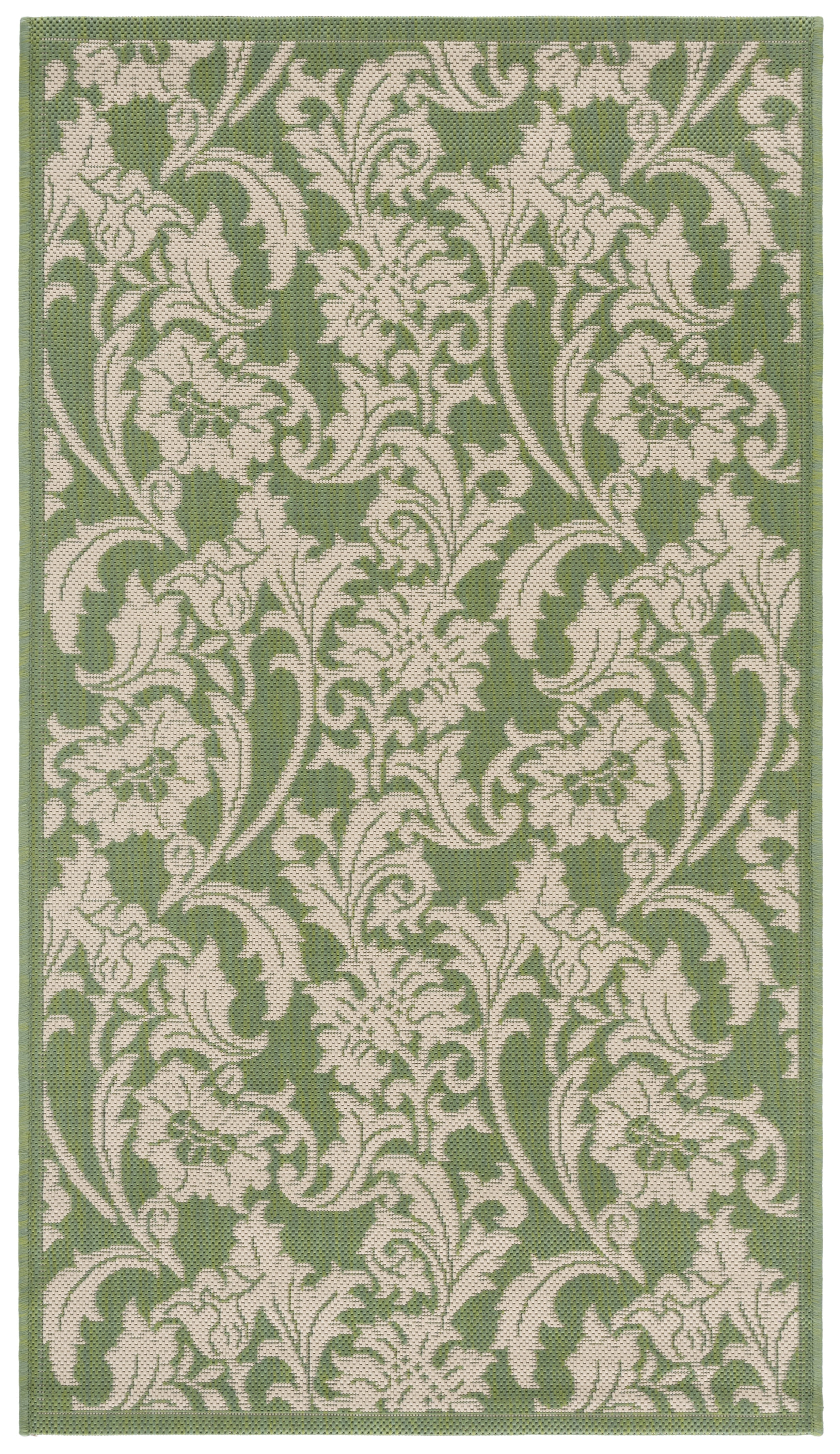 SAFAVIEH Courtyard Aubrey Floral Indoor/Outdoor Area Rug, Green/Creme, 5'3" x 7'7"
