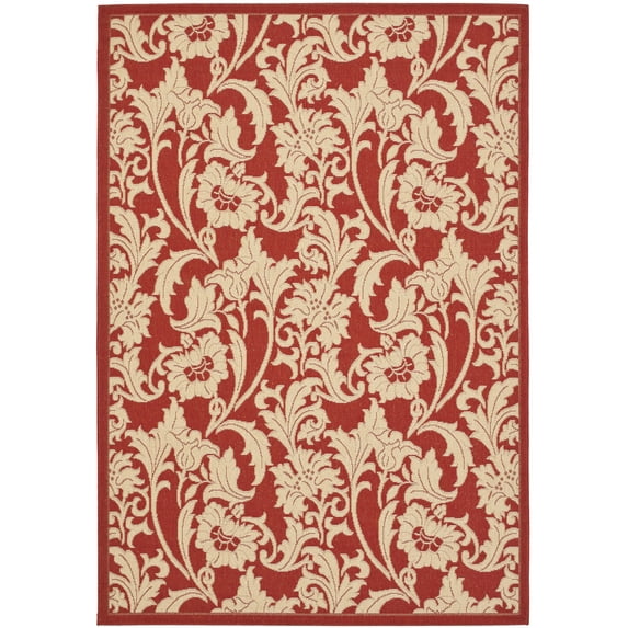 SAFAVIEH Courtyard Aubrey Floral Indoor/Outdoor Area Rug, Red/Creme, 5'3" x 7'7"
