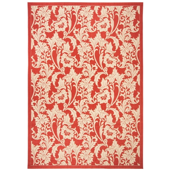 SAFAVIEH Courtyard Aubrey Floral Indoor/Outdoor Area Rug, Red/Creme, 6'7" x 9'6"