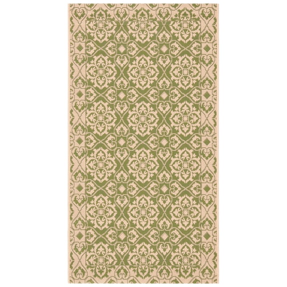 SAFAVIEH Courtyard Austin Geometric Indoor/Outdoor Area Rug, 2'7" x 5', Green/Cream
