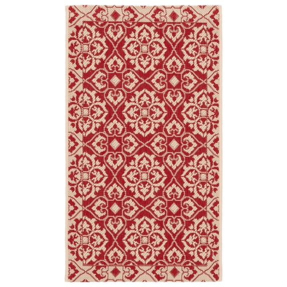 SAFAVIEH Courtyard Austin Geometric Indoor/Outdoor Area Rug, 2' x 3'7", Red/Cream