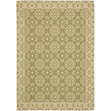 SAFAVIEH Courtyard Austin Geometric Indoor/Outdoor Area Rug, 4' x 5'7", Green/Cream