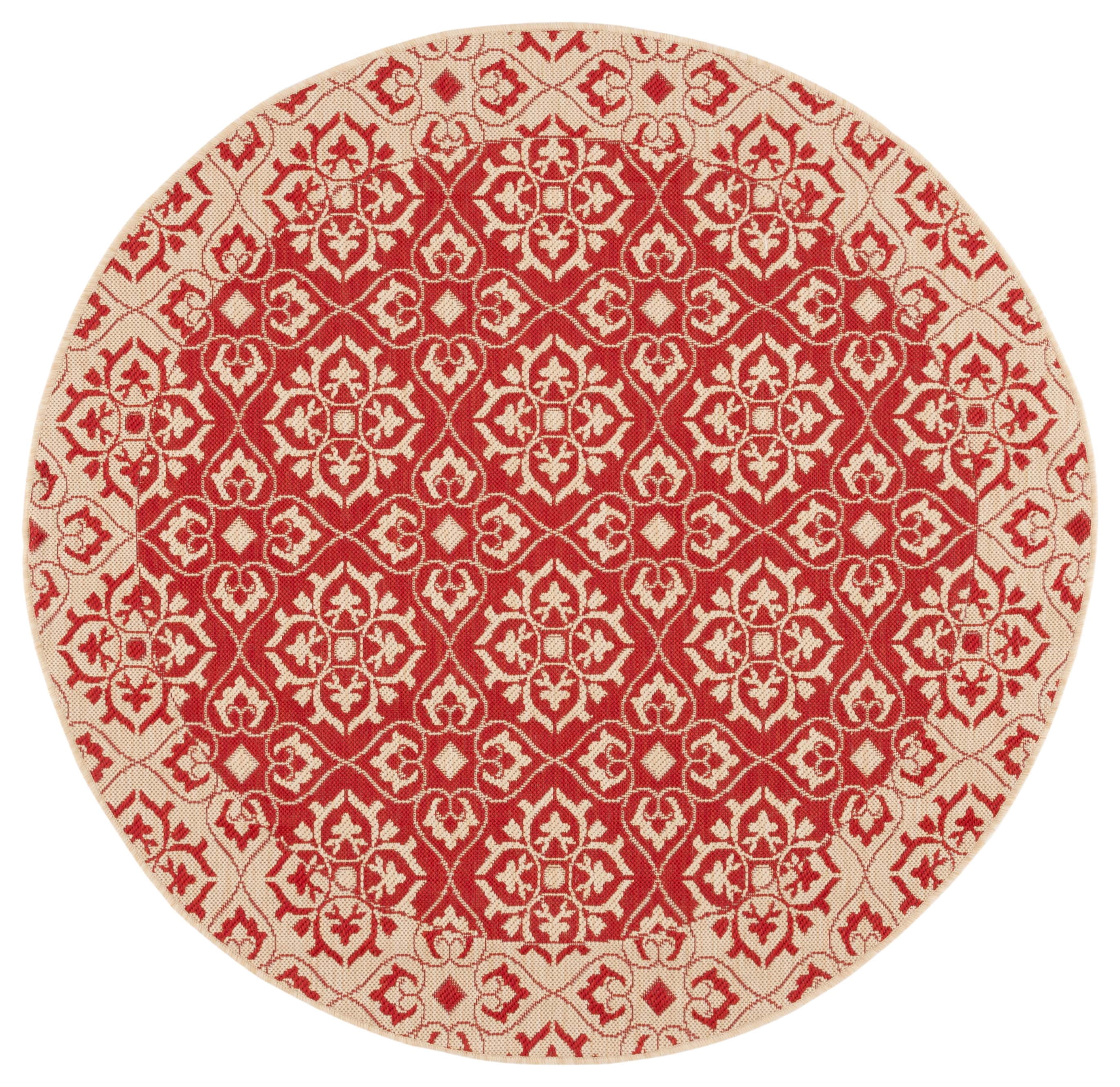SAFAVIEH Courtyard Austin Geometric Indoor/Outdoor Area Rug, 5'3" x 5'3" Round, Red/Cream