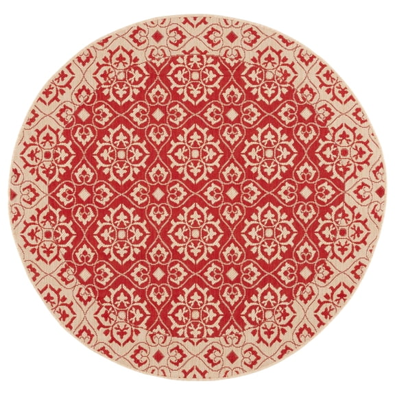 SAFAVIEH Courtyard Austin Geometric Indoor/Outdoor Area Rug, 5'3" x 5'3" Round, Red/Cream