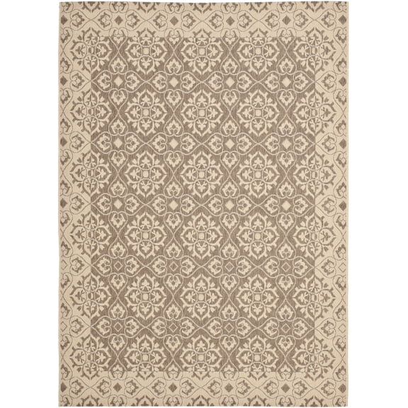 SAFAVIEH Courtyard Austin Geometric Indoor/Outdoor Area Rug, 6'7" x 9'6", Brown/Cream