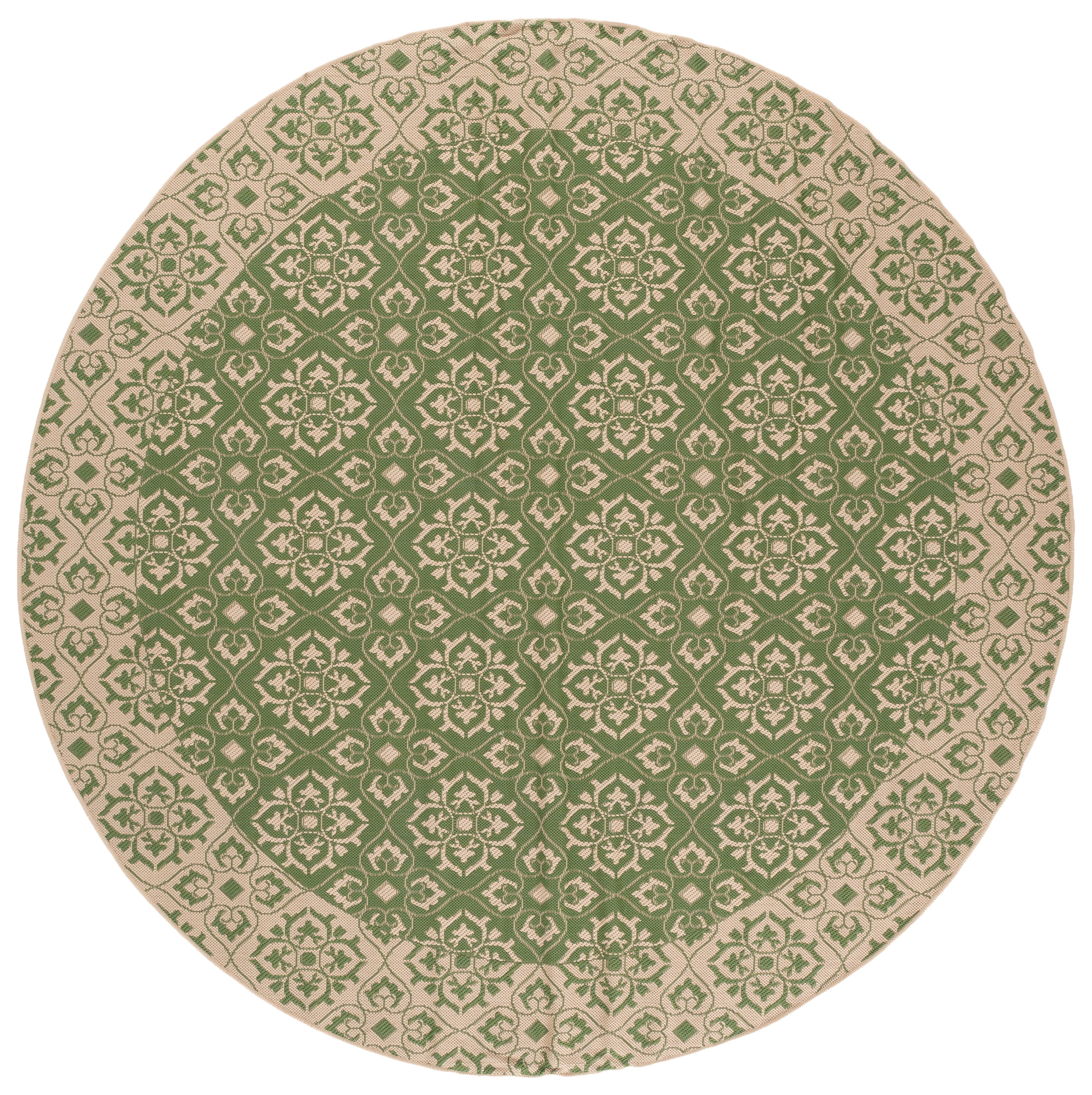 SAFAVIEH Courtyard Austin Geometric Indoor/Outdoor Area Rug, 7'10" x 7'10" Round, Green/Cream